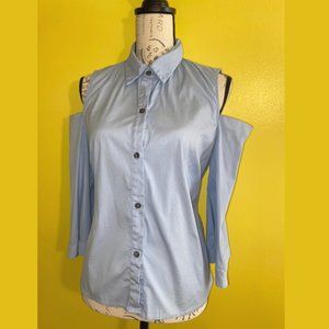 LIGHT BLUE OPEN SHOULDER BUTTON DOWN